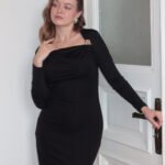 Crasia Kadın Kayık Yaka Siyah Midi Elbise