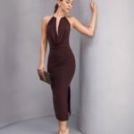 Crasia Boyundan Ay Aksesuar Kahverengi Sandy Elbise