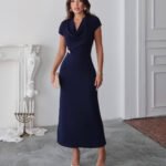 Crasia Kadın Midi Boy Yaka Detaylı Lacivert Elbise