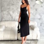 Crasia Kadın ip Askılı Degaje Yaka Siyah Elbise