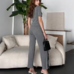 Crasia Kadın Kısa Kollu Triko Bluz/Pantolon Takım