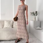 Crasia Kadın Midi Boy Krem Triko Elbise