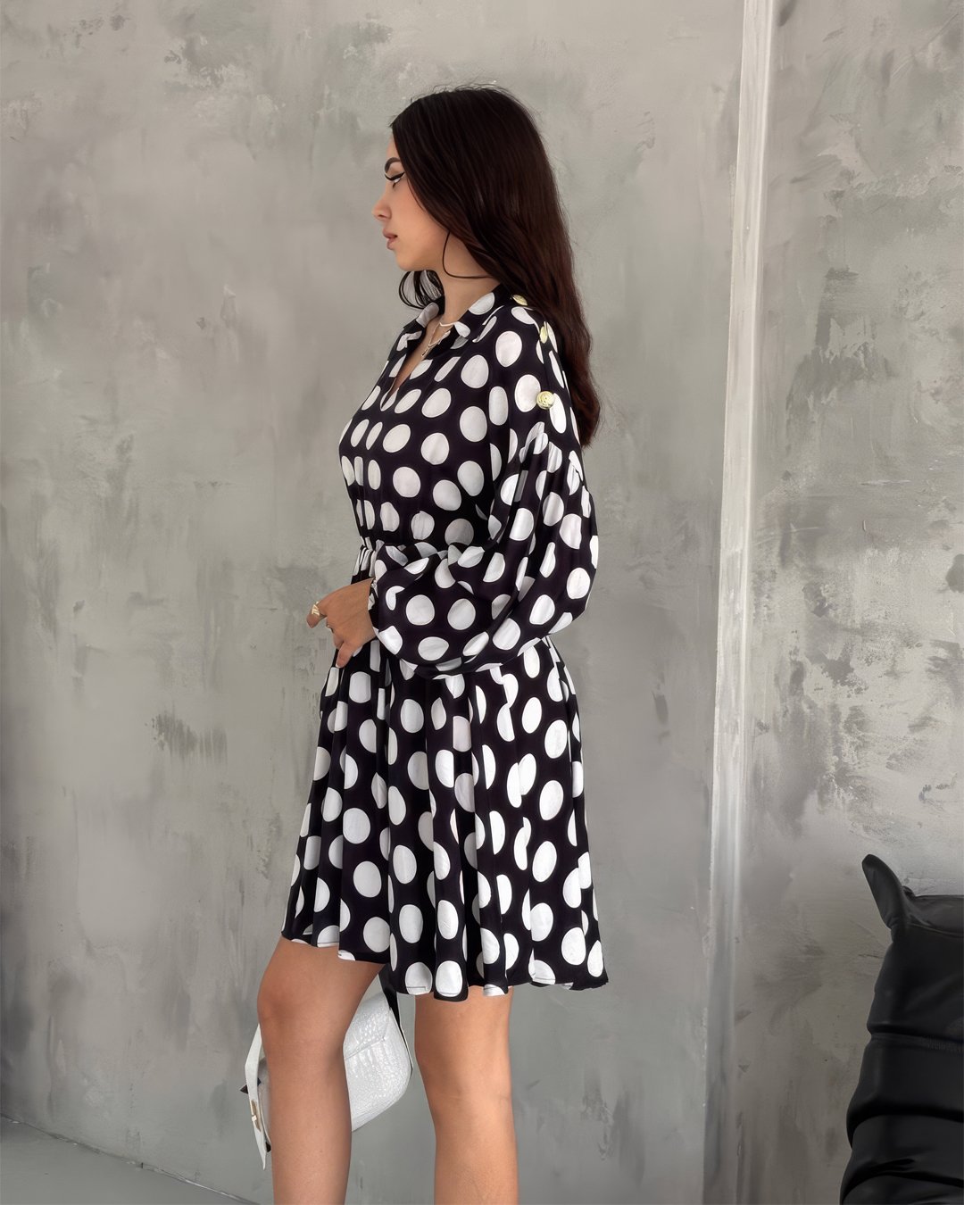 crasia-tek-parca-elbise-1 Crasia Kadın Mini/Kısa Puantiyeli Standart Elbise - Görsel 2