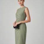 Crasia Kadın Drapeli Kısa Yeşil Elbise