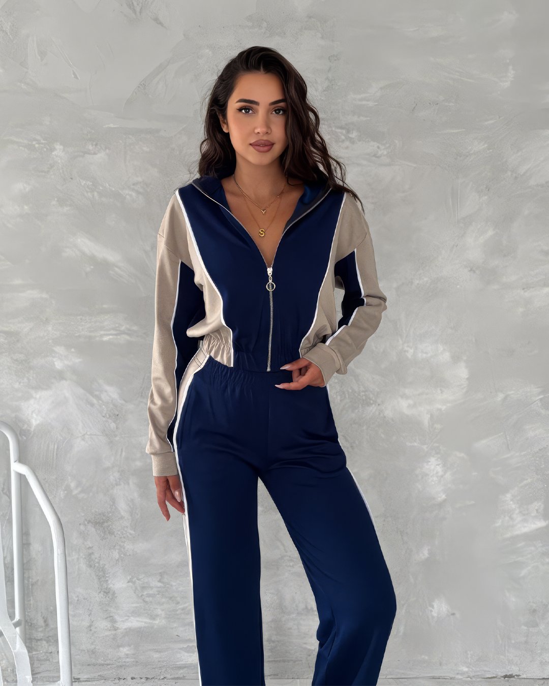 crasia-tek-parca-elbise-1 Crasia Double Color Fermuarlı Geniş Takım - Görsel 1