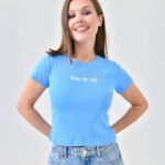 Crasia Bisiklet Yaka Kısa Kollu Baskılı Mavi T-shirt