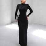 Crasia Kadın Drapeli Siyah Uzun Elbise