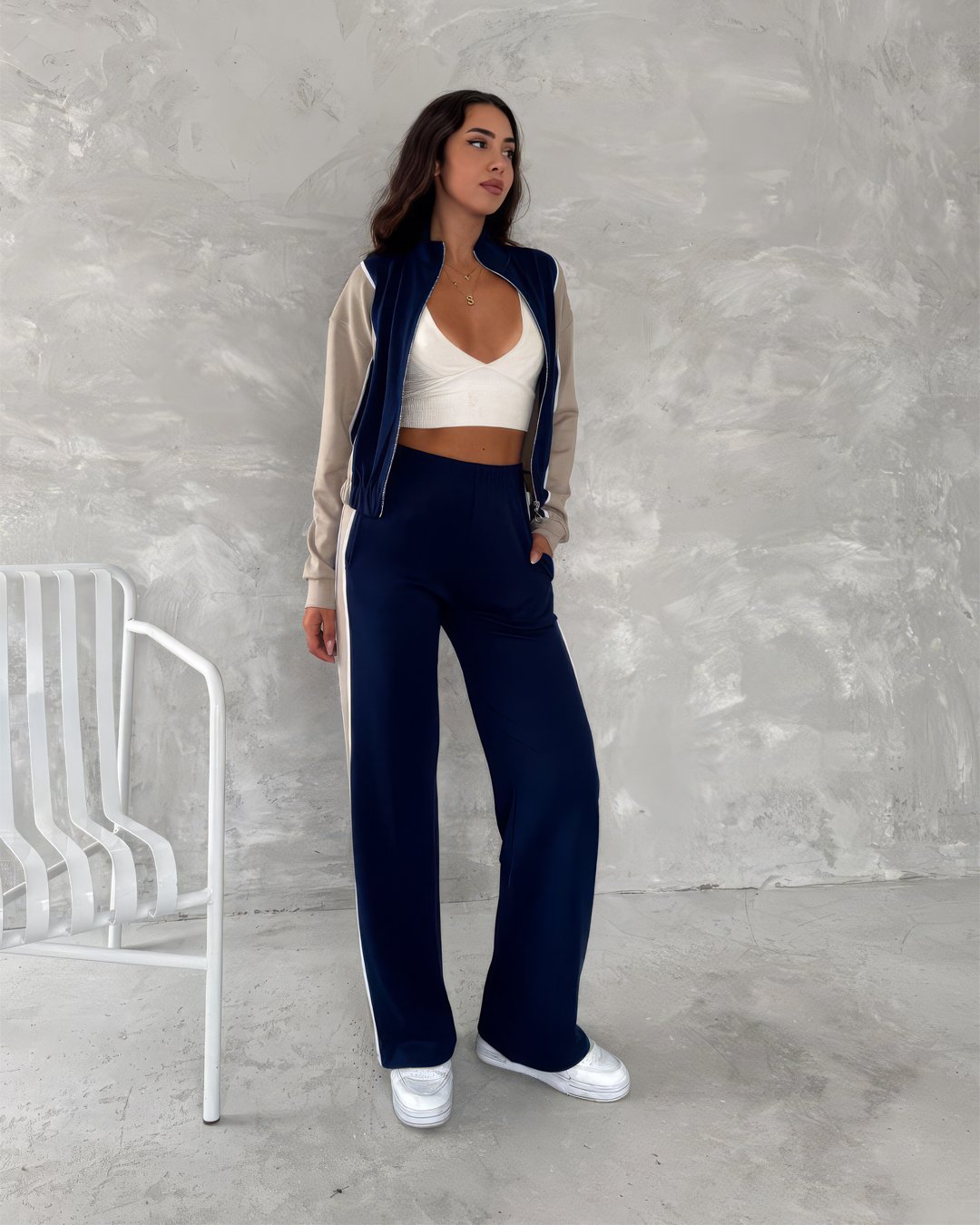 crasia-tek-parca-elbise-2 Crasia Double Color Fermuarlı Geniş Takım - Görsel 2