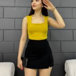 Crasia Kadın Yağ Yeşili Kalın Askılı Bluz/Crop