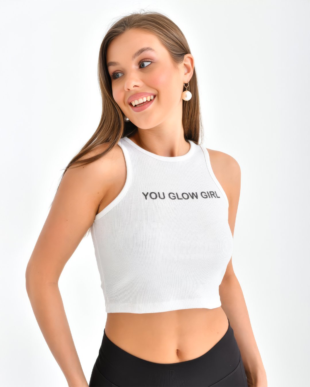 crasia-tek-parca-elbise-2 Crasia Bisiklet Yaka Baskılı Beyaz Crop/Atlet - Görsel 1