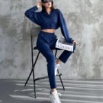 Crasia Kadın Modal Kumaş Kapüşonlu Crop İkili Eşofman Takım