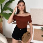 Crasia Kadın Kahverengi Kayık Yaka Bluz