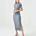 Crasia Kolsuz Arkası Yırtmaçlı Uzun Gri Elbise