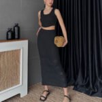 Crasia Kadın Siyah Bluz/Etek Triko Takım